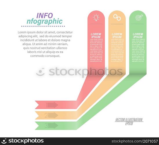 infographics with pictograms. Template of 3 stages of business, training, marketing or financial success. Vector illustration