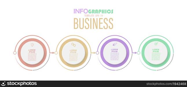 Infographics with pictograms. Template of 4 stages of business, training, marketing or financial success. Vector illustration