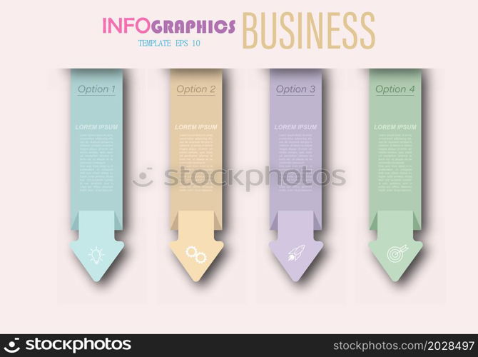 Infographics with pictograms. Template of 4 stages of business, training, marketing or financial success. Vector illustration