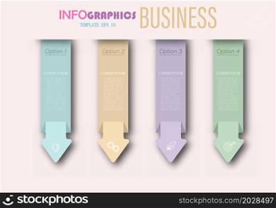Infographics with pictograms. Template of 4 stages of business, training, marketing or financial success. Vector illustration