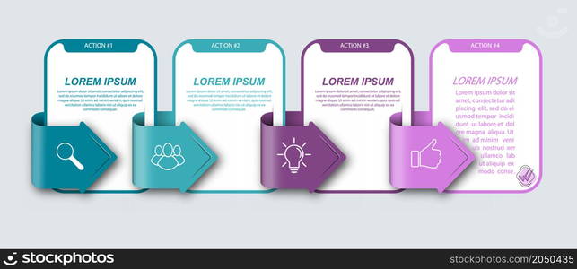 Infographics with pictograms. Template of 4 stages of business, training, marketing or financial success. Vector illustration