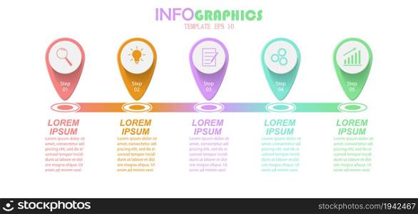 Infographics with pictograms. Template of 5 stages of business, training, marketing or financial success. Vector illustration