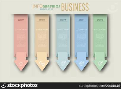Infographics with pictograms. Template of 5 stages of business, training, marketing or financial success. Vector illustration