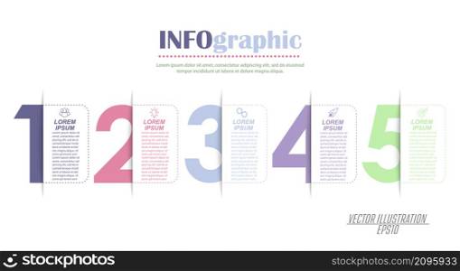 infographics with pictograms. Template of 5 stages of business, training, marketing or financial success. Vector illustration