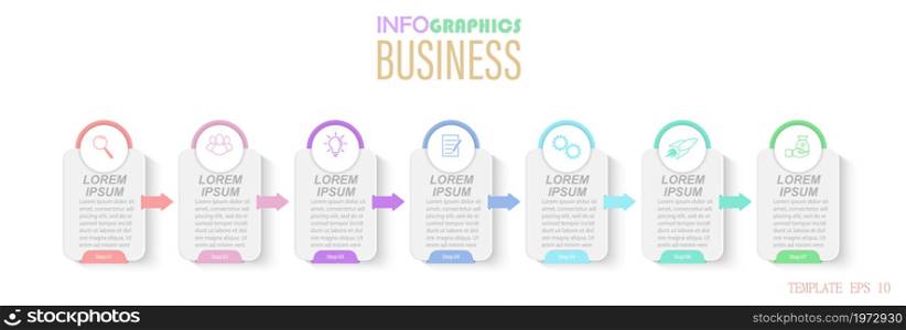 Infographics with pictograms. Template of 7 stages of business, training, marketing or financial success. Vector illustration