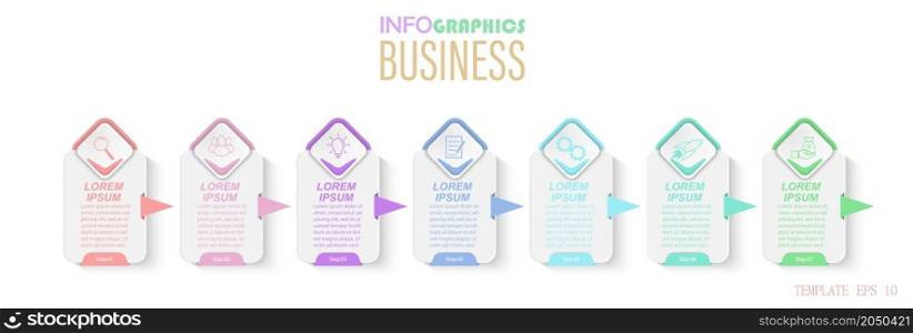 Infographics with pictograms. Template of 7 stages of business, training, marketing or financial success. Vector illustration