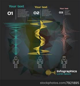infographics with sound waves and people of different professions on a dark background. infographics with sound waves and people of different profession