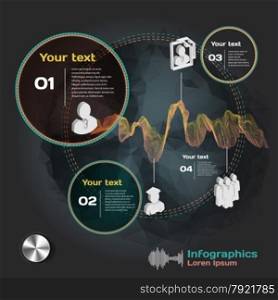 infographics with sound waves on dark background with business team