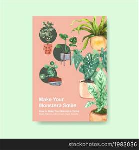 infomation about summer plant and house plants template design for advertise,leaflet,brochure and booklet watercolor illustration