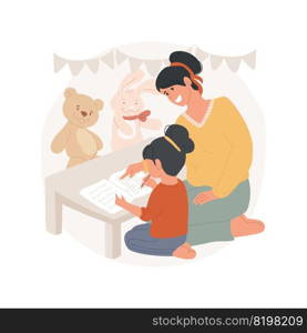 Informal learning isolated cartoon vector illustration. Interest-driven curricula, through playing educational game, informal teaching method, child doing crossword with parent vector cartoon.. Informal learning isolated cartoon vector illustration.