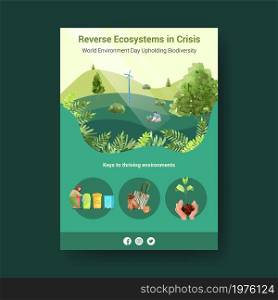 Information about World Environment Day.Save Earth Planet World Concept with ecology friendly watercolor vector