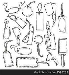 Information and promotion empty tags and sale labels sketch set isolated vector illustration. Tags Sketch Set