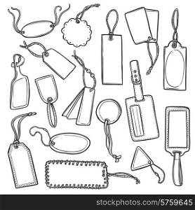 Information and promotion empty tags and sale labels sketch set isolated vector illustration. Tags Sketch Set