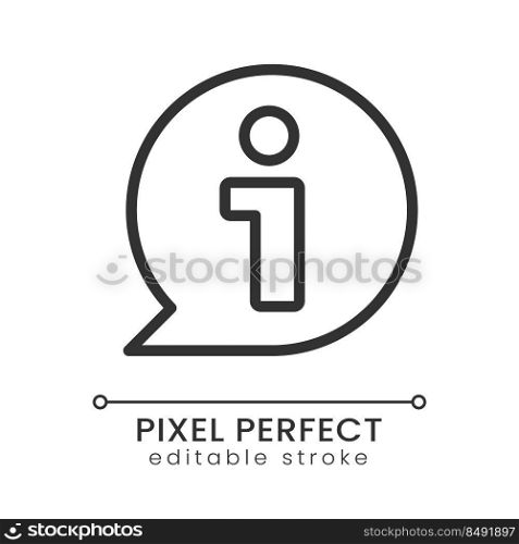 Information bubble blue pixel perfect linear icon. Help desk. Customer assistance. Online guidance. Thin line illustration. Contour symbol. Vector outline drawing. Editable stroke. Poppins font used. Information bubble blue pixel perfect linear icon