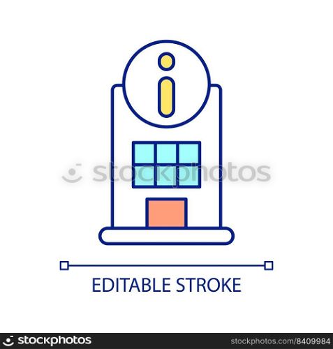Information center RGB color icon. Office and company building. Gathering data. Infrastructure. Isolated vector illustration. Simple filled line drawing. Editable stroke. Arial font used. Information center RGB color icon