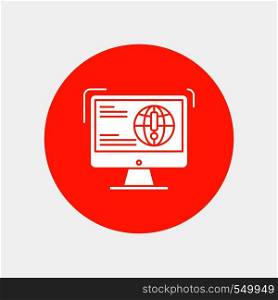 information, content, development, website, web White Glyph Icon in Circle. Vector Button illustration. Vector EPS10 Abstract Template background