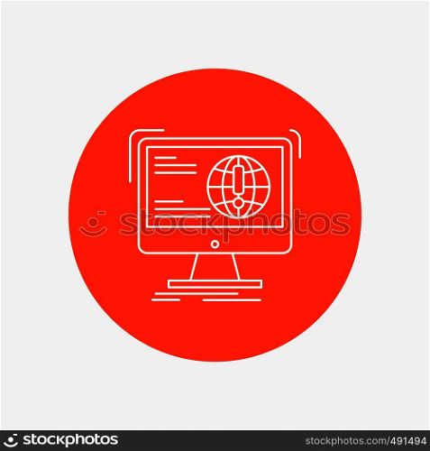 information, content, development, website, web White Line Icon in Circle background. vector icon illustration. Vector EPS10 Abstract Template background
