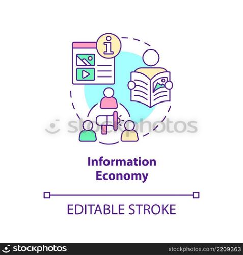 Information economy concept icon. Disseminate knowledge. Economy models abstract idea thin line illustration. Isolated outline drawing. Editable stroke. Arial, Myriad Pro-Bold fonts used. Information economy concept icon