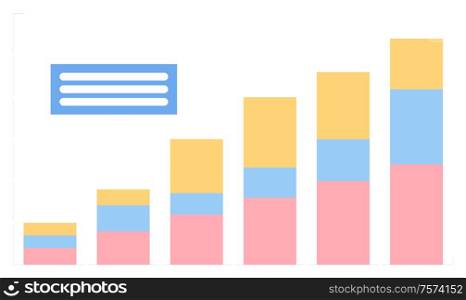 Information in visual representation vector, statistic and results of business project. Striped with colored segments, table with text above flat style. Infocharts, Visualized Information Representation