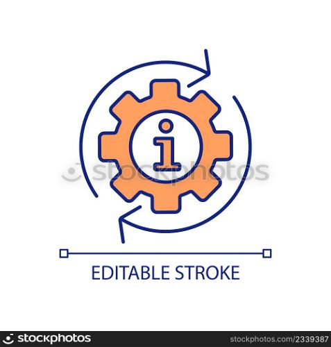 Information of technology setting change RGB color icon. Gear and arrows. Information and support service. Isolated vector illustration. Simple filled line drawing. Editable stroke. Arial font used. Information of technology setting change RGB color icon