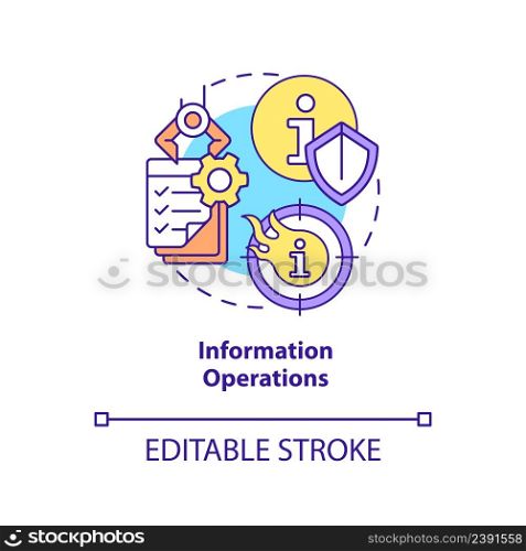 Information operations concept icon. Defensive, offensive actions. Basic definition abstract idea thin line illustration. Isolated outline drawing. Editable stroke. Arial, Myriad Pro-Bold fonts used. Information operations concept icon