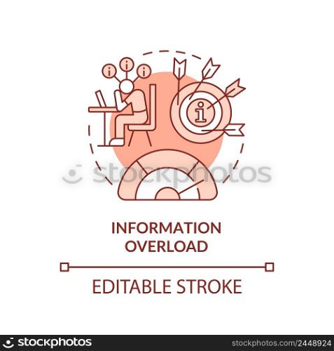 Information overload terracotta concept icon. Info industry issue abstract idea thin line illustration. Multitasking. Isolated outline drawing. Editable stroke. Arial, Myriad Pro-Bold fonts used. Information overload terracotta concept icon