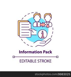 Information pack concept icon. Employee adaptation program elements. Written materials for new workers thin line illustration. Vector isolated outline RGB color drawing. Editable stroke. Information pack concept icon
