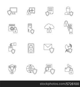 Information security cloud computing database protection system icon outline set isolated vector illustration