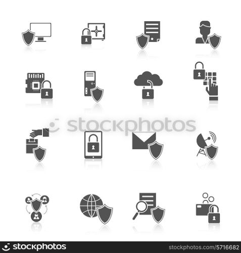 Information security data server cyber protection black icon set isolated vector illustration