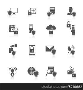 Information security data server cyber protection black icon set isolated vector illustration