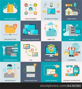 Information Technologies Concept Flat Icons. Information technologies concept flat icons with electronic devices software and internet isolated vector illustration