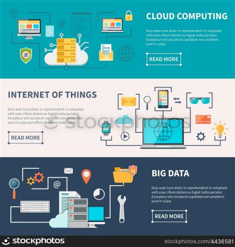Information Technologies Horizontal Banners Set. Information technologies horizontal banners set with cloud computing internet and data protection isolated vector illustration