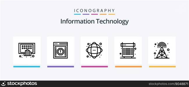 Information Technology Line 5 Icon Pack Including infrastructure. cloud. file. pin code. mobile. Creative Icons Design