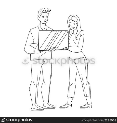 information technology people. Black Line Pencil Drawing Vector. business computer. office internet network. system concept character web Illustration. information technology vector