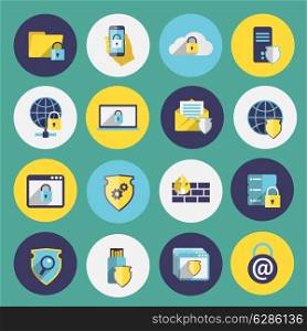 Information technology security flat icons set of computer mobile firewall protection isolated vector illustration
