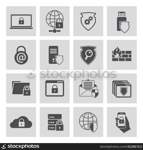 Information technology security pictograms collection of computer and online safety isolated vector illustration