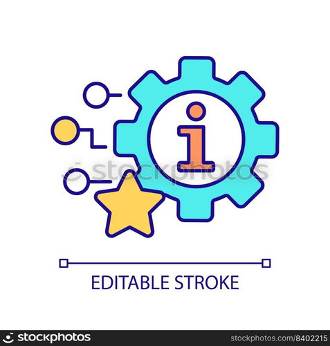 Information technology setup RGB color icon. Digital dataset approvement. Data processing software benefits. Isolated vector illustration. Simple filled line drawing. Editable stroke. Information technology setup RGB color icon