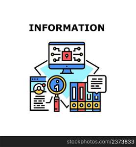 Information Vector Icon Concept. Private Information Researching And Protective Security Software. Info Virtual Digital Protection. Analyzing Network Social Account Color Illustration. Information Vector Concept Color Illustration