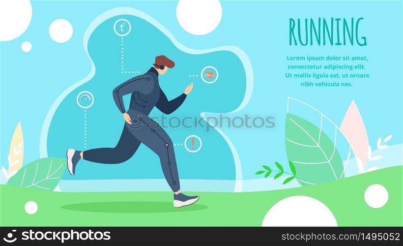 Informational Poster is Written Running Cartoon. Flat Summer Sport Athletics, Running Discipline. Man Runs Distance. Exercises that Develop Agility and Endurance. Vector Illustration.