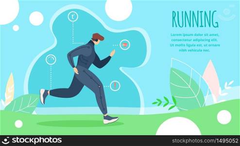 Informational Poster is Written Running Cartoon. Flat Summer Sport Athletics, Running Discipline. Man Runs Distance. Exercises that Develop Agility and Endurance. Vector Illustration.