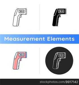 Infrared thermometer icon. Measuring temperature from distance. Non-contact thermometer. Providing safe, accurate testing. Linear black and RGB color styles. Isolated vector illustrations. Infrared thermometer icon
