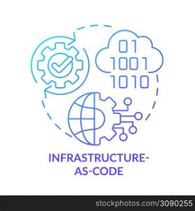 Infrastructure-as-code blue gradient concept icon. Cyber technology providing. Tech macro trends abstract idea thin line illustration. Isolated outline drawing. Myriad Pro-Bold font used. Infrastructure-as-code blue gradient concept icon