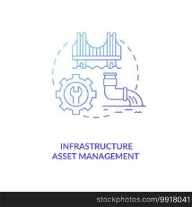 Infrastructure asset management concept icon. AM type idea thin line illustration. Planning and maintenance. Maintaining and expanding public infrastructure. Vector isolated outline RGB color drawing. Infrastructure asset management concept icon