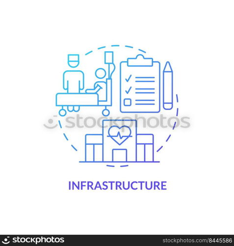 Infrastructure blue gradient concept icon. Rapid response to virus. Pandemic preparedness effort abstract idea thin line illustration. Isolated outline drawing. Myriad Pro-Bold fonts used. Infrastructure blue gradient concept icon