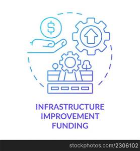 Infrastructure improvement funding blue gradient concept icon. Helping program for startup growth abstract idea thin line illustration. Isolated outline drawing. Myriad Pro-Bold font used. Infrastructure improvement funding blue gradient concept icon