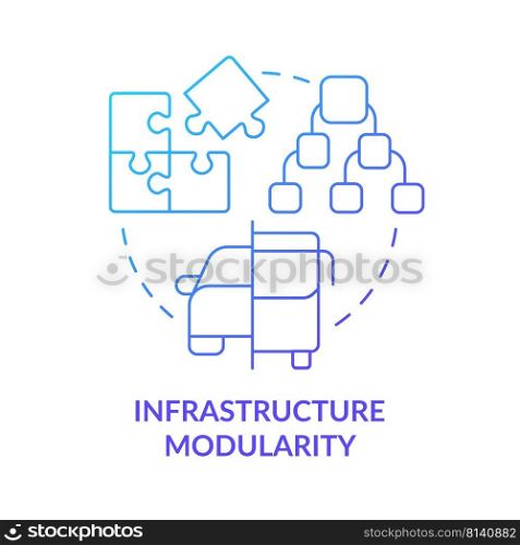 Infrastructure modularity blue gradient concept icon. Components allocation. Maas requirement abstract idea thin line illustration. Isolated outline drawing. Myriad Pro-Bold font used. Infrastructure modularity blue gradient concept icon