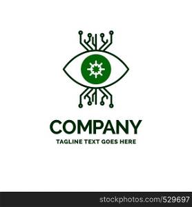 Infrastructure, monitoring, surveillance, vision, eye Flat Business Logo template. Creative Green Brand Name Design.