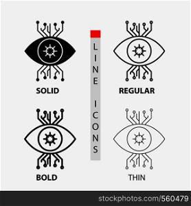 Infrastructure, monitoring, surveillance, vision, eye Icon in Thin, Regular, Bold Line and Glyph Style. Vector illustration. Vector EPS10 Abstract Template background
