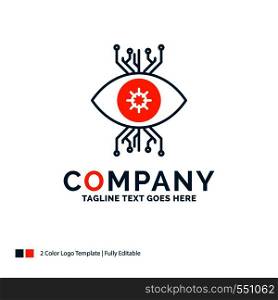 Infrastructure, monitoring, surveillance, vision, eye Logo Design. Blue and Orange Brand Name Design. Place for Tagline. Business Logo template.