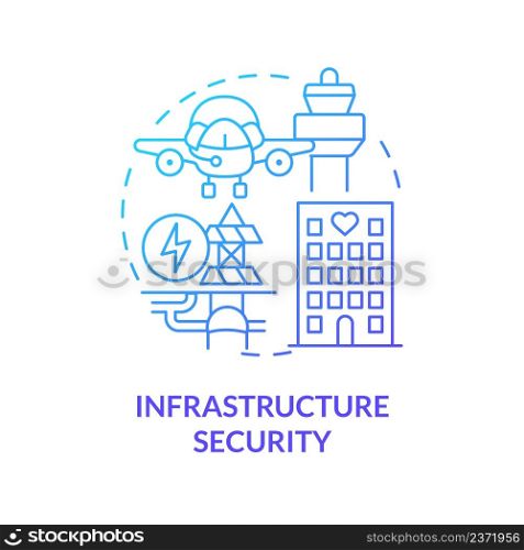 Infrastructure security blue gradient concept icon. Communication safety. Dimension of national safety abstract idea thin line illustration. Isolated outline drawing. Myriad Pro-Bold font used. Infrastructure security blue gradient concept icon